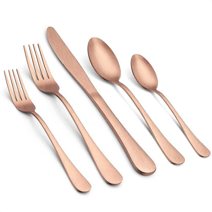 LIANYU 40 Piece Matte Copper Silverware Set, Rose Gold Flatware Set by LIANYU