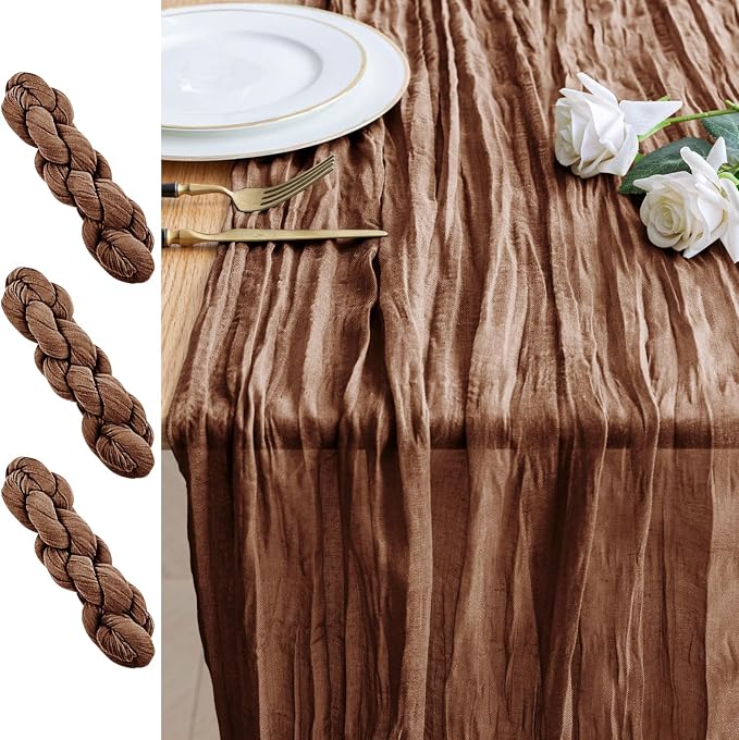 Cheesecloth Table Runner 10FT 3Pcs Brown Boho Gauze Rustic Sheer Runners | by Xiomot