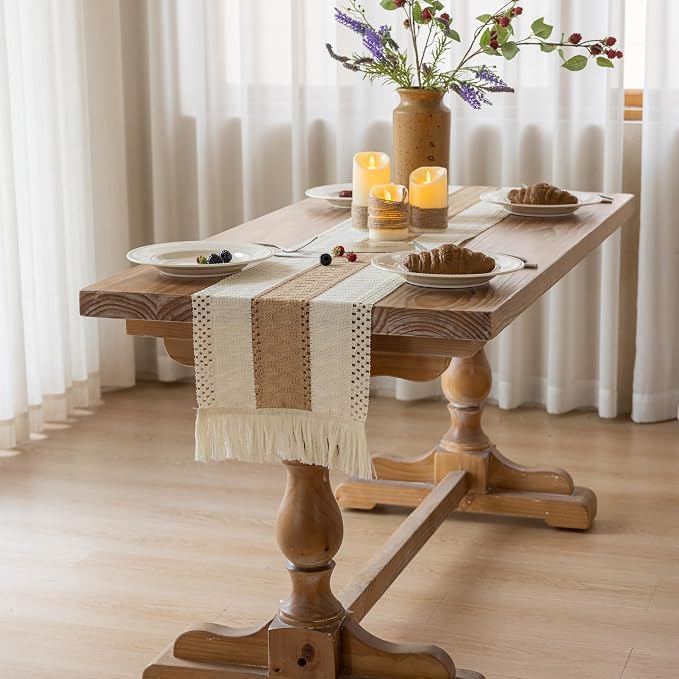 Keketoarrange Boho Macrame Table Runner 12x48 Inch | Woven Burlap Rustic Runner - Image 2