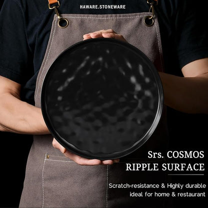 HaWare Dinnerware Sets, 12-Piece Plates and Bowls Set, Matte Black | Stoneware - Image 6