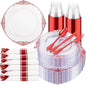 350 Pcs Clear Red Plates for Party | Red Party Plates Set for 50 Guests by Hioasis