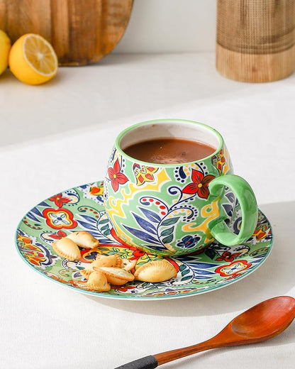 HENXFEN LEAD Boho Ceramic Coffee Mugs Set of 6 – 20 oz Large Porcelain Cups for Latte, Cappuccino, Tea, Cocoa & Soup – Microwave & Dishwasher Safe