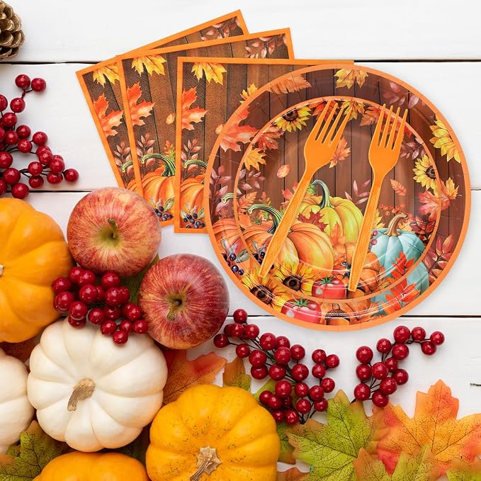 96 Pieces Thanksgiving Pumpkin Tableware Set Party Supplies - Image 4