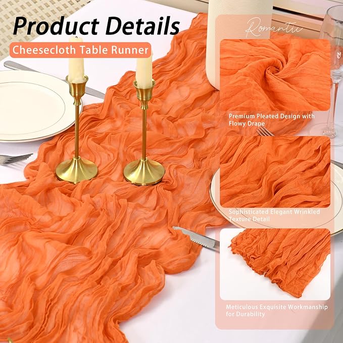 8 Pack Orange Cheesecloth Table Runner 17x108 inch Boho Gauze Cheese Cloth - Image 4
