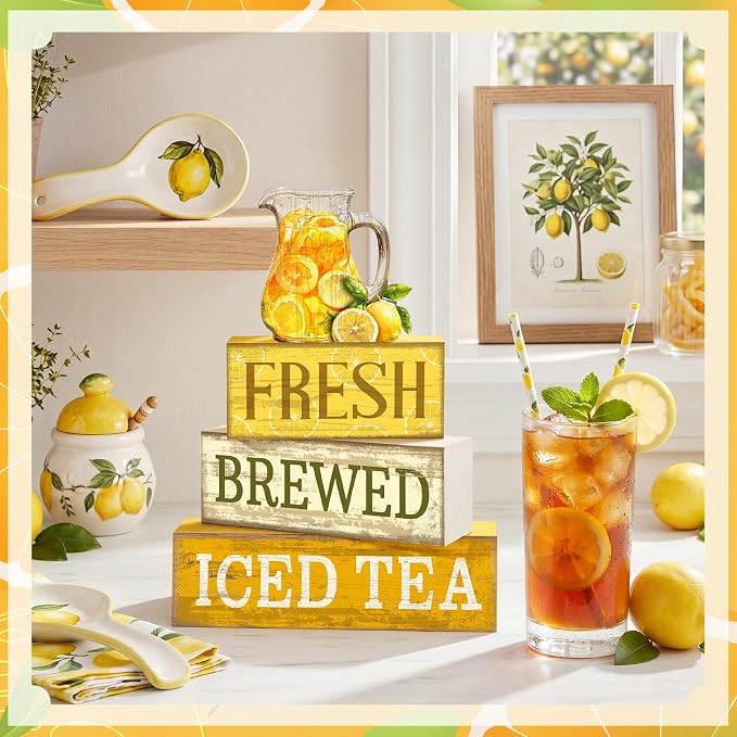 Moucuny 4 Pcs Summer Lemon Decor Summer Table Decorations Fresh Brewed Iced Tea - Image 6