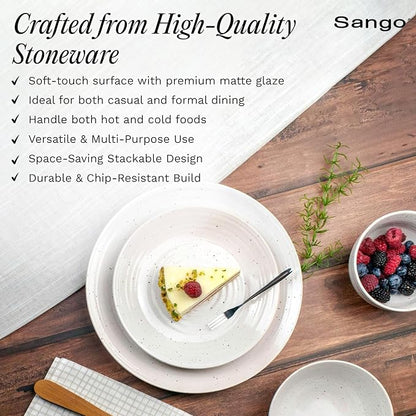 Sango Siterra 16-Piece Rustic White Stoneware Dinnerware Set – Service - Image 3