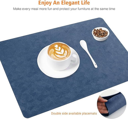 Vinyl Placemats Set of 12 Heat Resistant Easy Clean Non-Slip Place Mats for Dining Table Faux Leather Waterproof Stain Resistant Wipeable Washable PVC Table Mats(12, Blue)