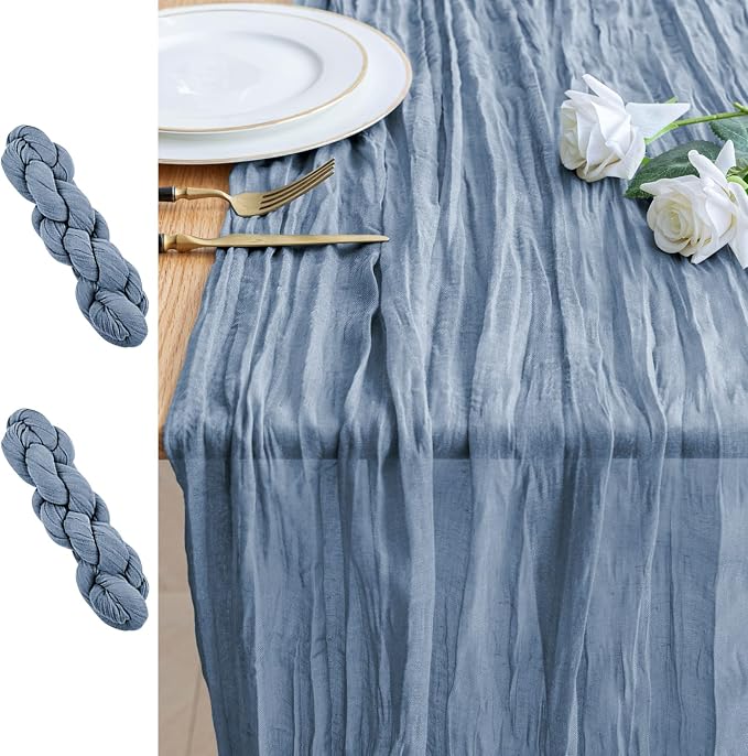 Cheesecloth Table Runner 10FT 2Pcs Dusty Blue Boho Gauze Runners | Cheese Cloth by Xiomot