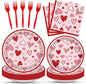 100 Pcs Valentine’s Day Heart Tableware Party Supplies Set, Serves 25 – by Merriva