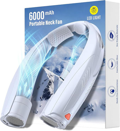Portable Neck Fan with Reading Light, 6-Speed Wearable Fan, 6000mAh USB-C by Gentsvip