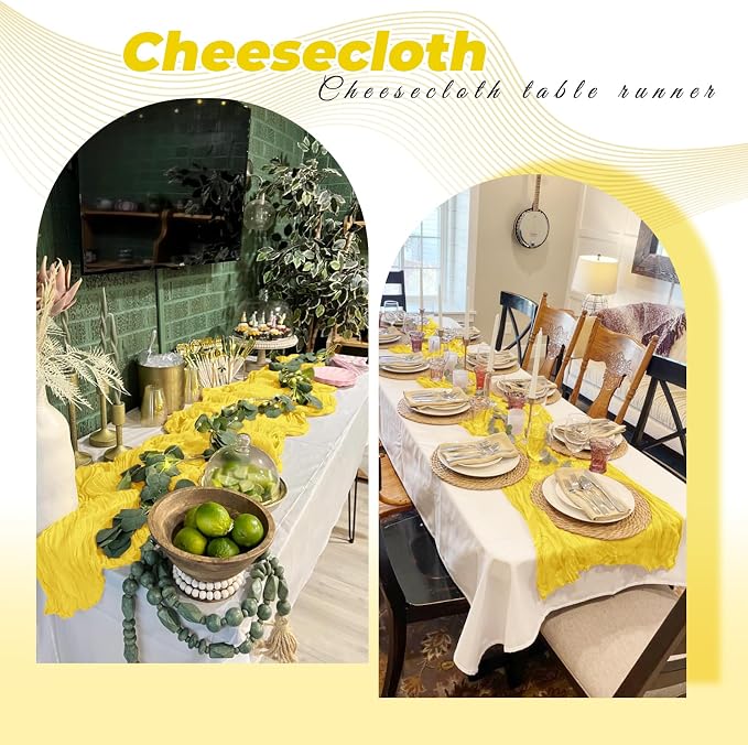 6 Pack Lemon Yellow Cheesecloth Table Runner 20 x 120 Inch Gauze Table Runner - Image 5