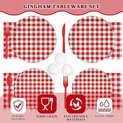 Vyntra Red Checkered Paper Plates and Napkins Set - Image 5