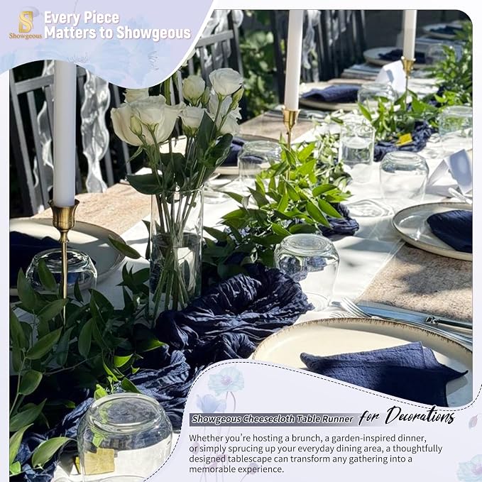 Showgeous 4 Pack Navy Blue Cheesecloth Table Runner, 17 x 108 Inches | Boho - Image 8