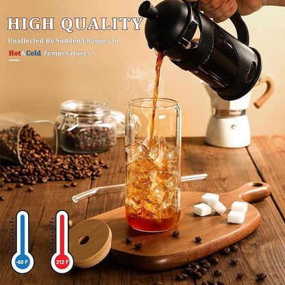 VITEVER 20 OZ Glass Cups with Bamboo Lids and Glass Straw - Image 6