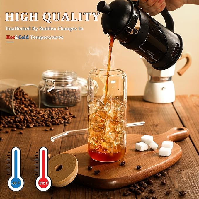 VITEVER 20 OZ Glass Cups with Bamboo Lids and Glass Straw - Image 5