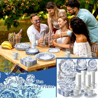 Pickmesh 252 Pcs Blue Floral Tea Party Supplies - Image 7