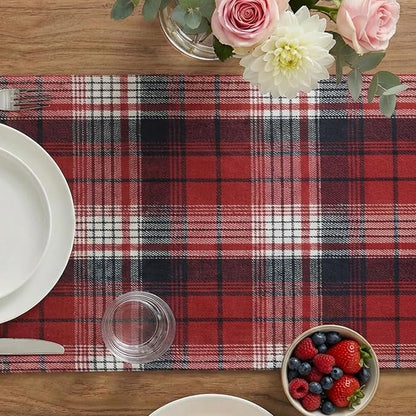 Artoid Mode Red Dark Blue Farmhouse Plaid Valentine Table Runner, Winter Rustic - Image 3