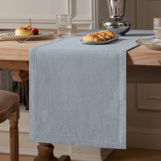 Burlap Style Farmhouse Table Runner, 14x90 Inches Light Dusty Blue | Thick by ZEEMARTONLINE
