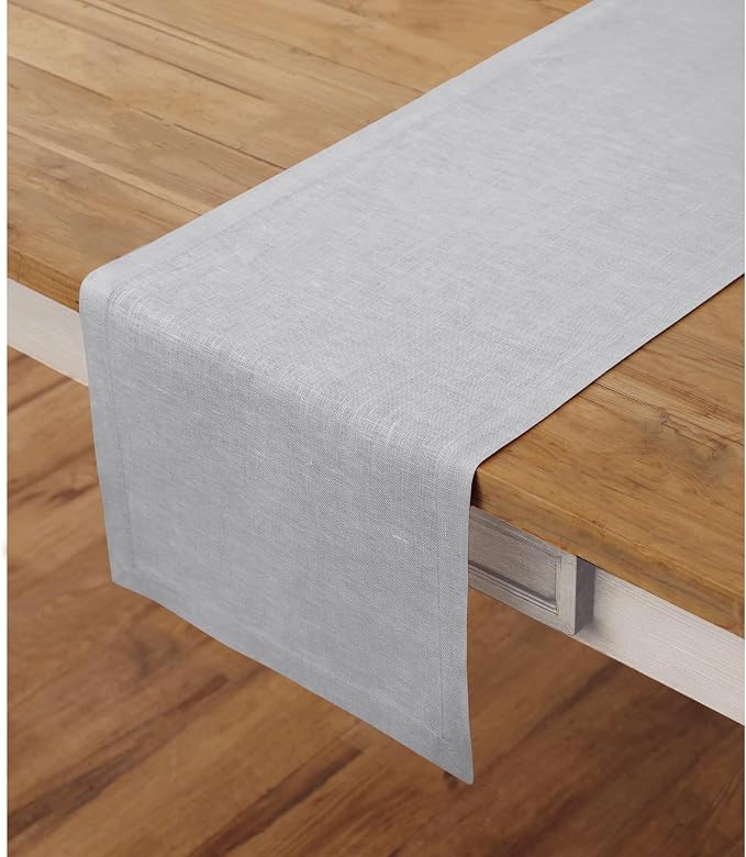 Solino Home 100% Pure Linen Table Runner Grey, Fete 14 x 120 Inch Long | Table by SolinoHome
