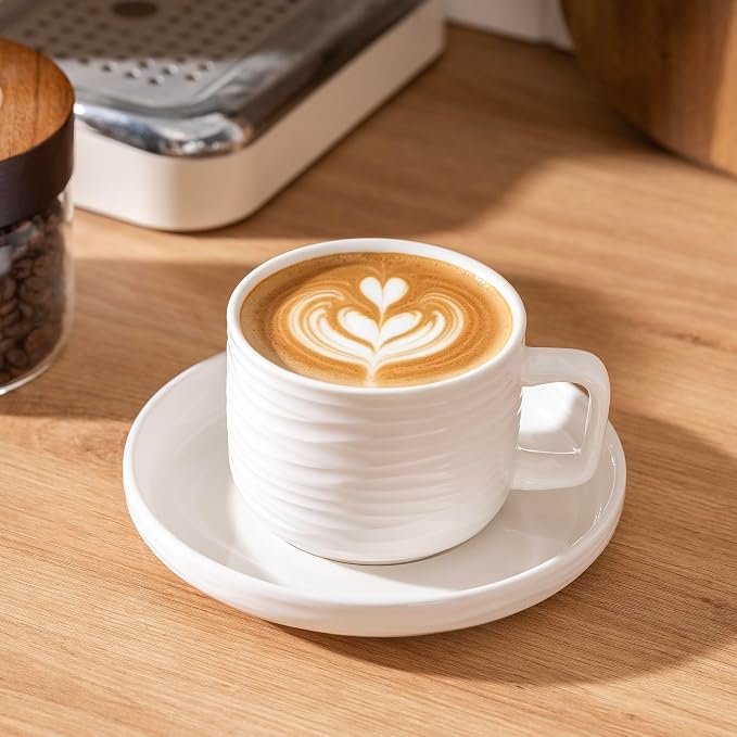 Ceramic Coffee Mug with Saucer, 8oz Glossy Porcelain Tea Cup Set, Modern - Image 2