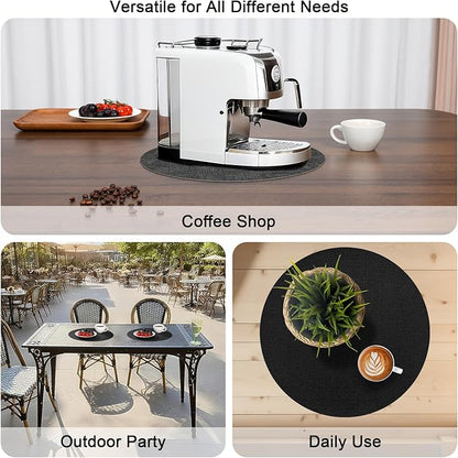 Myir JUN Round Placemats, Dual Sided Faux Leather Place Mats Set of 4 Indoor/Outdoor Non-Slip Washable Table Mats (Gray Black, Set of 4)