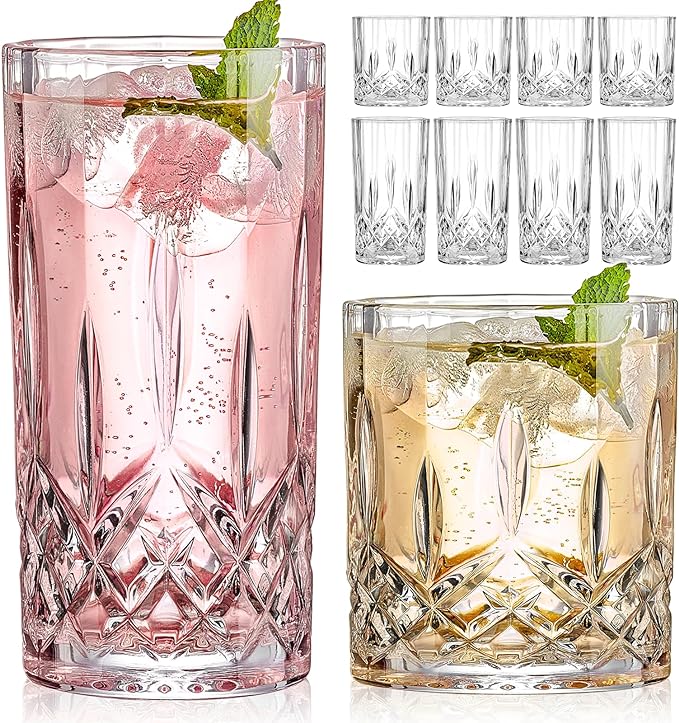 Qipecedm Drinking Glasses, 8 Piece Crystal Glass Cups, Mixed Glassware Set by Qipecedm