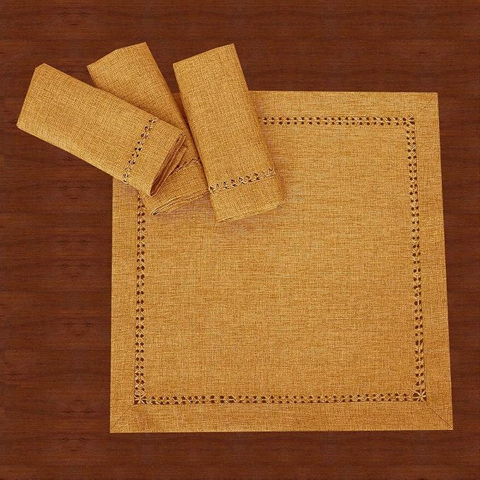 Grelucgo Set of 4 Handcrafted Solid Mustard Gold Color Dinner Napkins, - Image 3