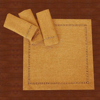 Grelucgo Set of 4 Handcrafted Solid Mustard Gold Color Dinner Napkins, - Image 3