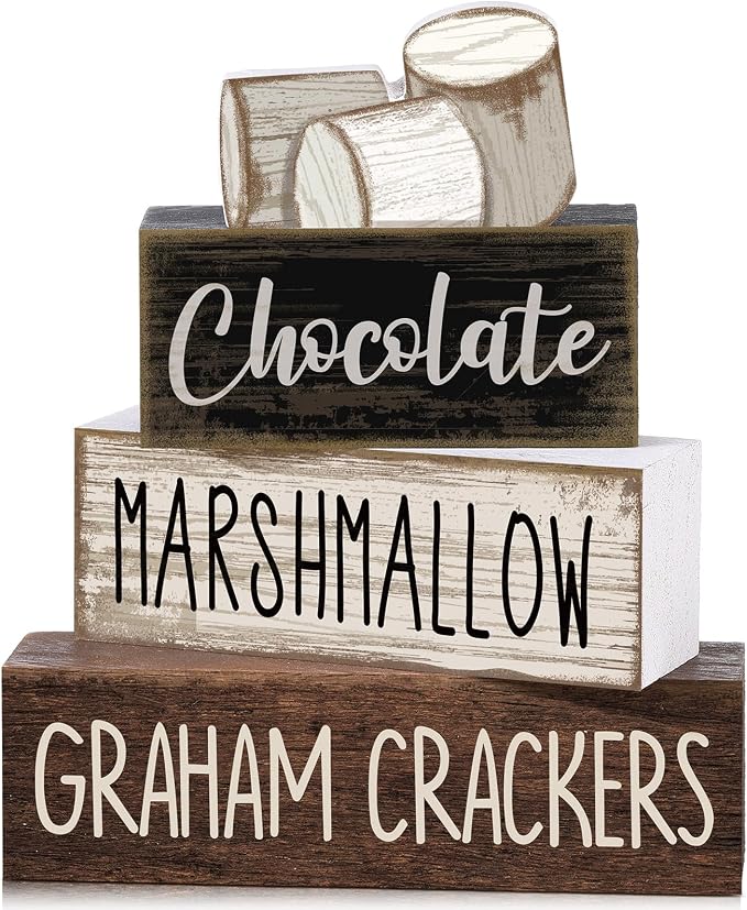 Moucuny 4 Pcs Christmas Table Decoration Wooden Marshmallow Chocolate Christmas by Moucuny