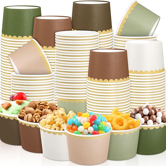 Zopeal 48 Pcs Woodland Disposable Ice Cream Bowls 9oz Green and Brown Assorted by Zopeal