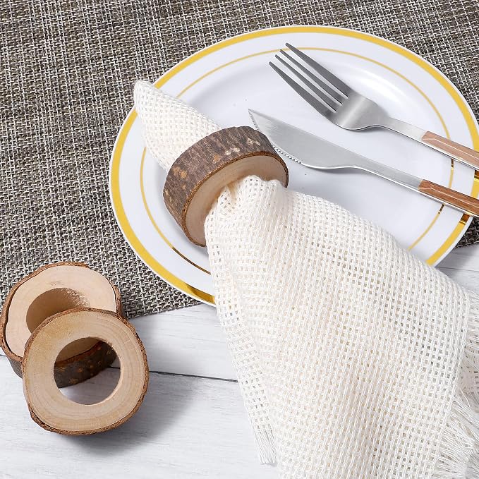 50 Pcs Wooden Bark Napkin Ring 1.18 Inch Handcrafted Wooden Napkin Holder - Image 6
