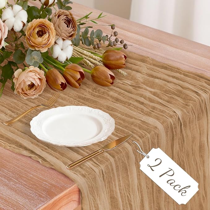 2 Pack Cheesecloth Table Runner, 120 Inch Nude Brown Table Runner by Unknown