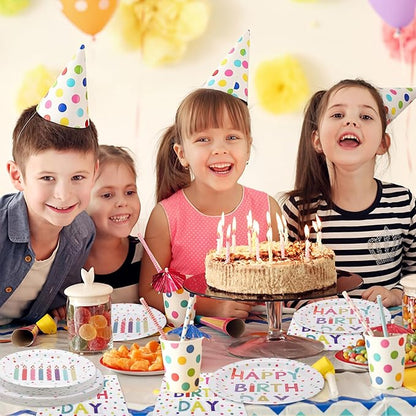 60PCS Birthday Plates and Napkins Set, Serve 20 | Rainbow Dot Party Supplies - Image 5