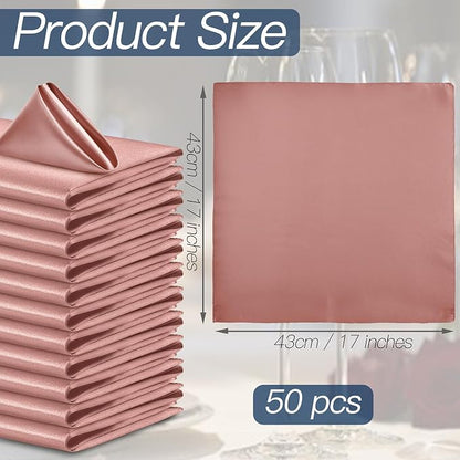 P Pothuiny 50 Pcs Rose Gold Satin Napkins 17 x 17 Inch, Satin Cloth Napkins | - Image 2