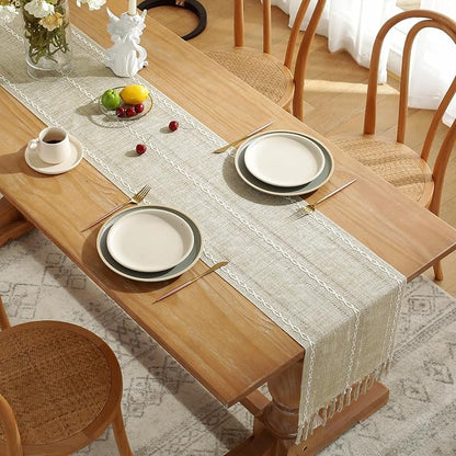 Wracra Rustic Linen Table Runner, Coffee Table Runners 108 inches Long | Raised - Image 5
