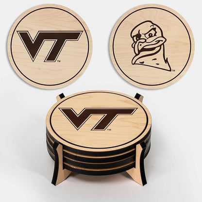 LazerEdge Virginia Tech Hokies Wooden Coaster Set - Maple Wood - Officially Licensed Product - 4-Pack