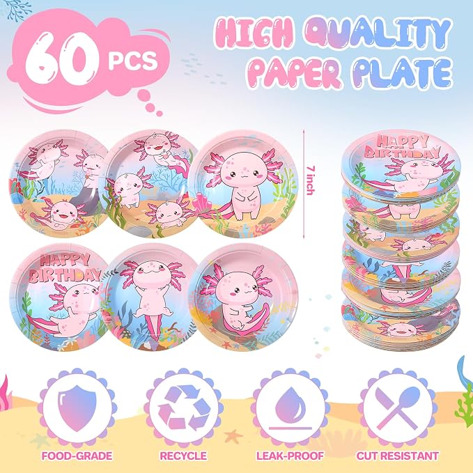 Gerrii 60 Pcs Pink Axolotl Birthday Party Decorations 7 Inch Pink Axolotl - Image 2