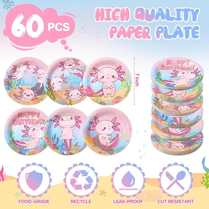 Gerrii 60 Pcs Pink Axolotl Birthday Party Decorations 7 Inch Pink Axolotl - Image 2