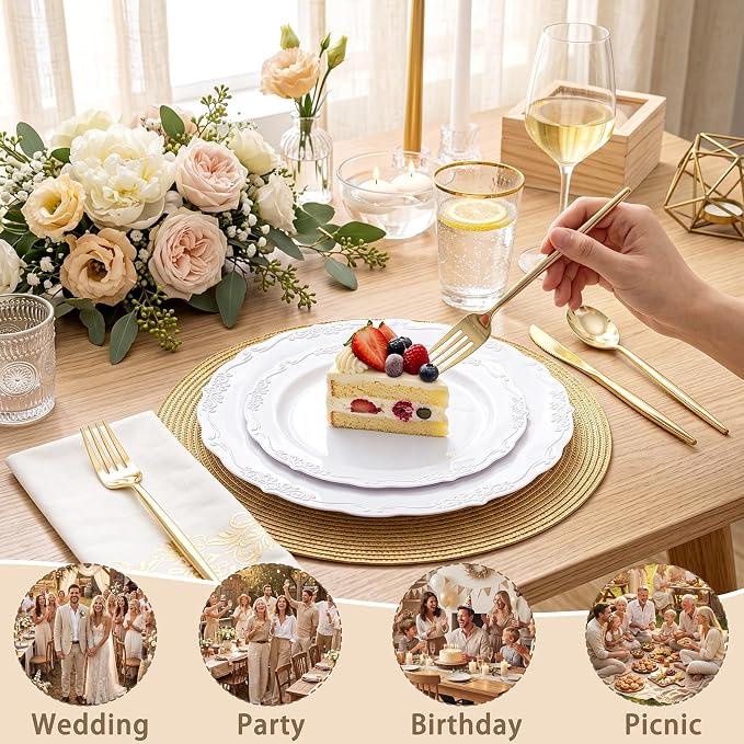 U-QE 100 Pcs White Plastic Plates - Image 8