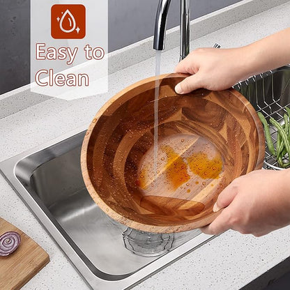 AIDEA Acacia Wood Serving Bowl for Fruits or Salads, Wooden Single Salad Bowl - Image 5