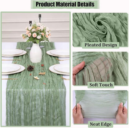 13.3FT Sage Green Cheesecloth Table Runner Spring Easter Decor Rustic Boho - Image 3