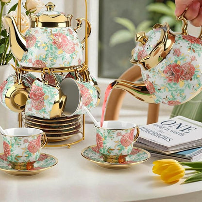 20 Pcs Porcelain Tea Set with Metal Holder, Adult Tea Set Gift, European - Image 5