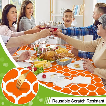 Smiry Rectangle Table Cloth, Waterproof Vinyl Tablecloth with Flannel Backing for Rectangle Tables, Wipeable Spillproof Plastic Tablecloths for Dining, Indoor and Outdoor (60"x120", Bright Orange)