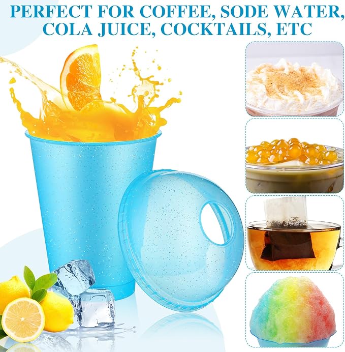 6 Set Slushie Cups with Dome Lids and Straws Detachable Spoon Straws Reusable - Image 5
