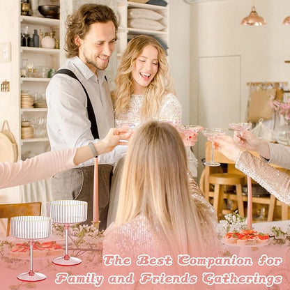 XUWAIDSGN 12 Pcs Champagne Martini Glasses 9 Oz with Gilded Removable Gold Rim Coupe Glasses Pink Martini Glasses Plastic Mimosa Vintage Coupe Glasses Set For Wedding Anniversary (12, Ribbed Pink)