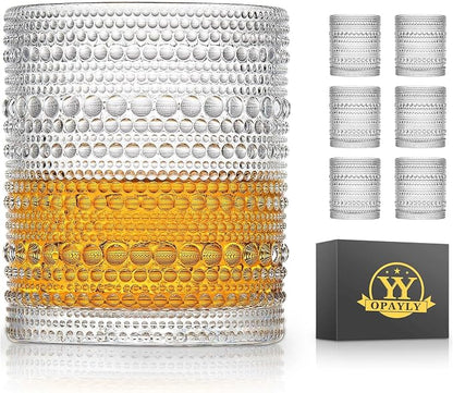 OPAYLY hobnail Drinking Glasses Old Fashion Glass 10oZ rocks glasses Set of 6 by OPAYLY