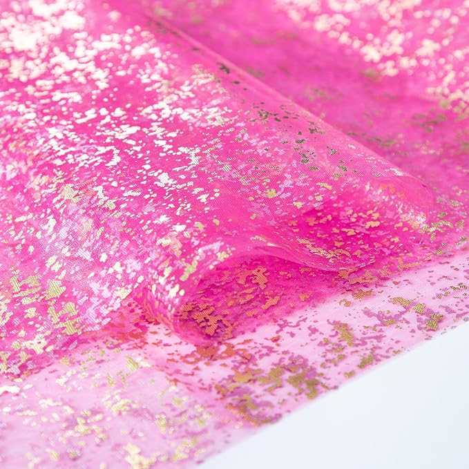 SiinvdaBZX Hot Pink Sheer Tulle Table Runner 120 Inch/10 Ft Long | Gauze Sequin - Image 5