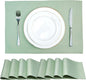 Place Mats Set of 8 – Rectangle Rectangular Waterproof Fabric Polyester Cloth Washable Wipeable Heat Resistant Placemats for Kitchen Dining Dinner Table Indoor 13 x 19 Inch Sage Green