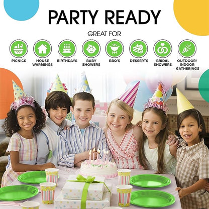 Lime Green Plastic Plates For Party 7" Lime Green Disposable Plates Heavy Duty 100 Pcs Plastic Dinnerware Sets Heavy Duty 350 GSM Disposable Dinnerware Set