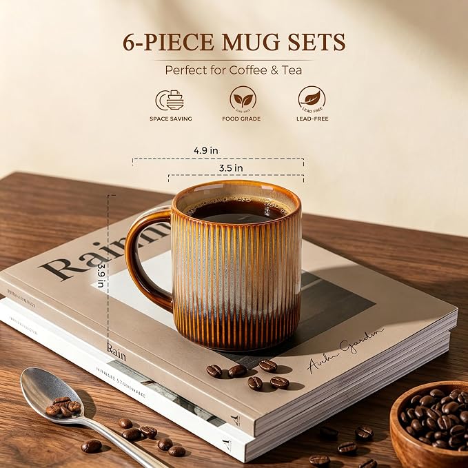 theterra Ceramic Coffee Mugs Set of 6, 14.2 oz Coffee Cups - Image 3